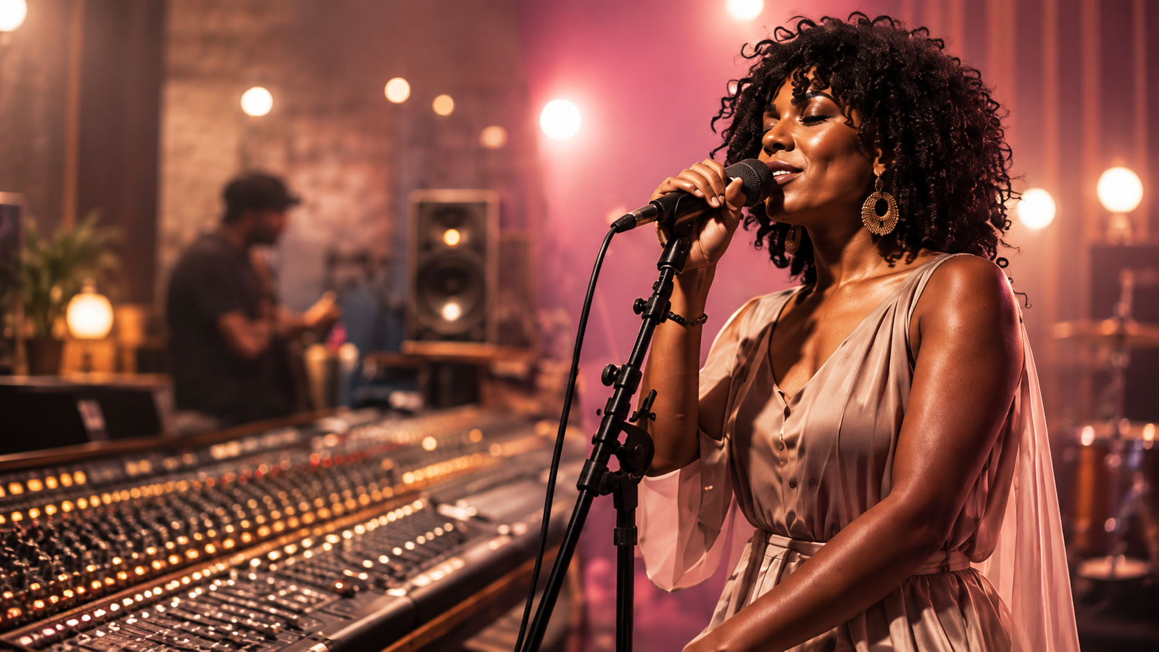 Artist performing in a professional music studio